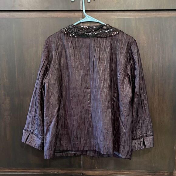Chico's Purple Plum Embellished Collar Beads Sequin Jacket Hook Closure - Picture 5 of 6